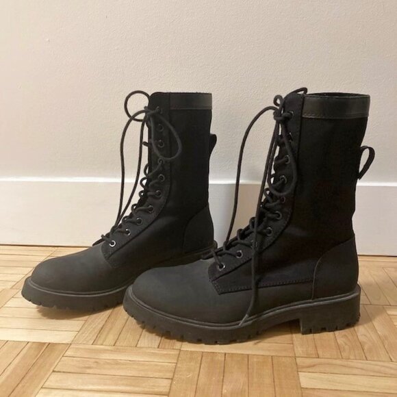Zara Black Lace Up Combat Boots - Picture 4 of 5